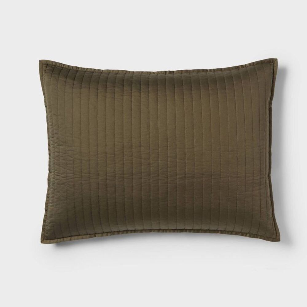 Standard 250 Thread Count Washed Cotton Sateen Quilt Sham - Dark Olive